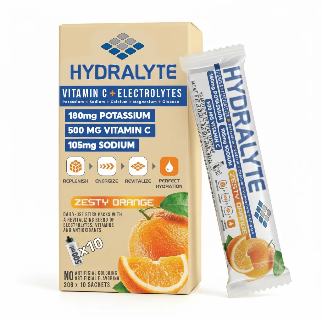 Hydralyte Orange Blast sachet back panel nutrition facts and ingredients