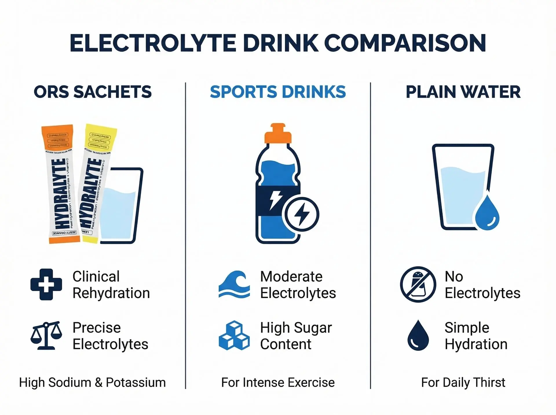 Flat lay comparison of five different electrolyte drink options — electrolyte drinks UAE complete guide