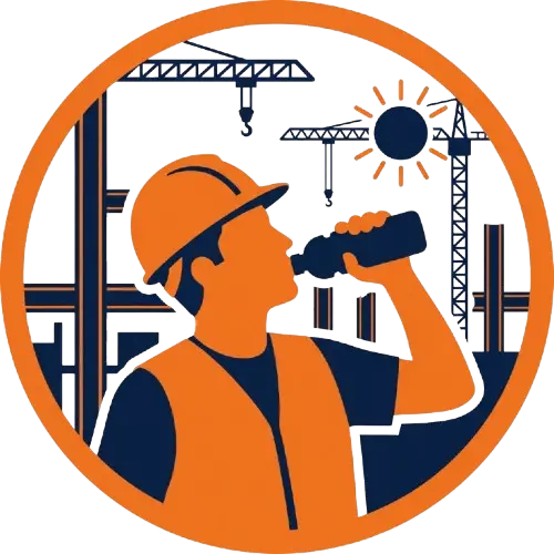Hydralyte construction worker at hydration station Dubai UAE — electrolyte drink for outdoor workers MOHRE compliant