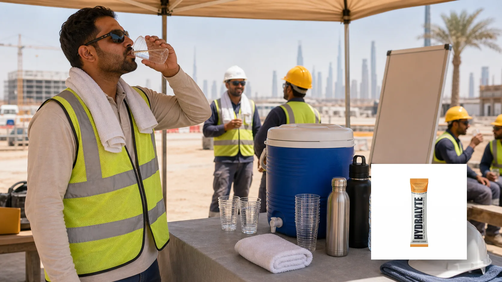 Hydralyte branded hydration support for UAE outdoor workers in summer heat
