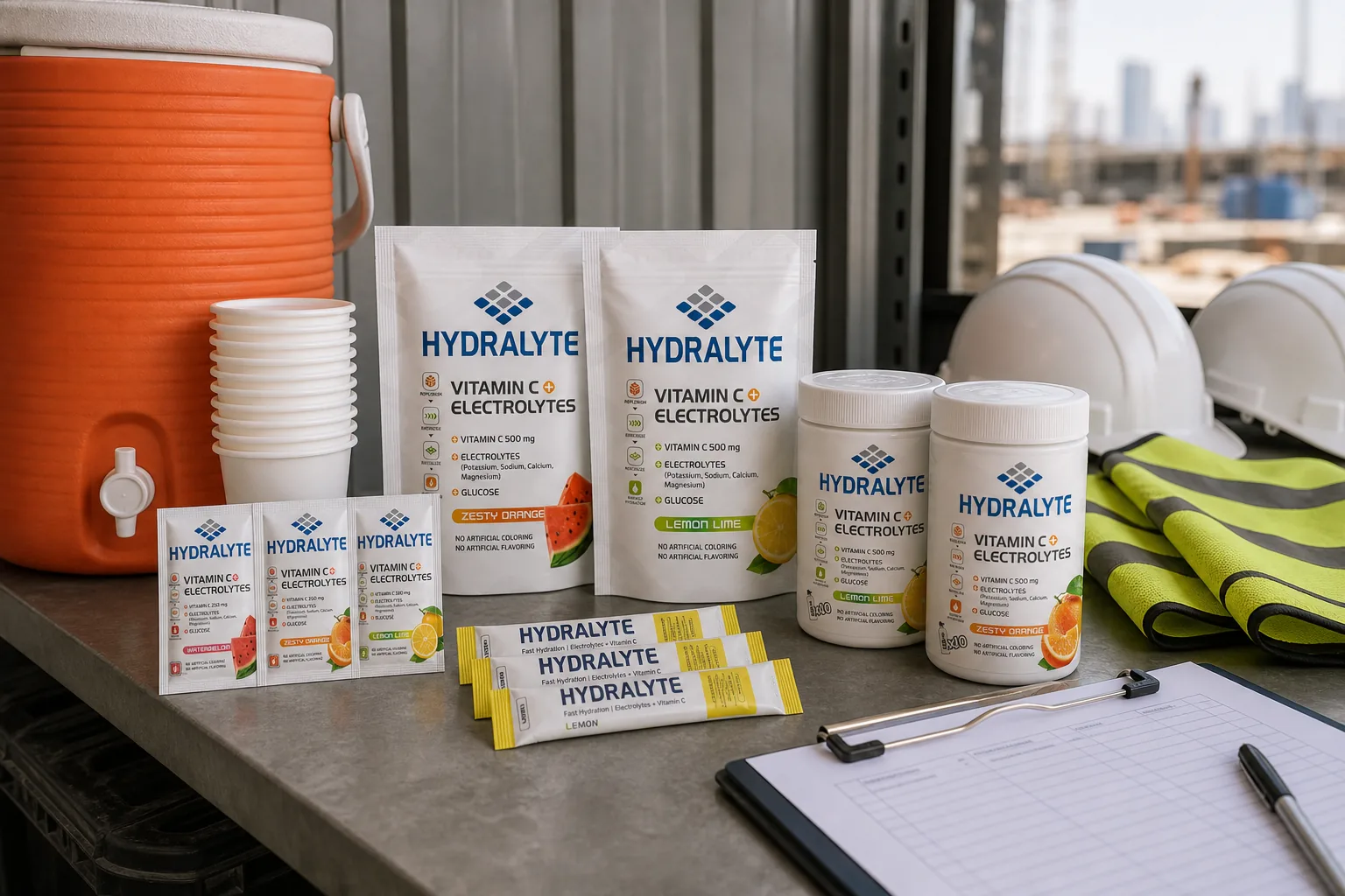Hydralyte range in a UAE worker hydration program setup