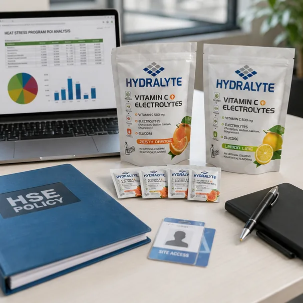 Hydralyte product in professional photo scene for HR Manager Heat Stress Program ROI UAE Guide