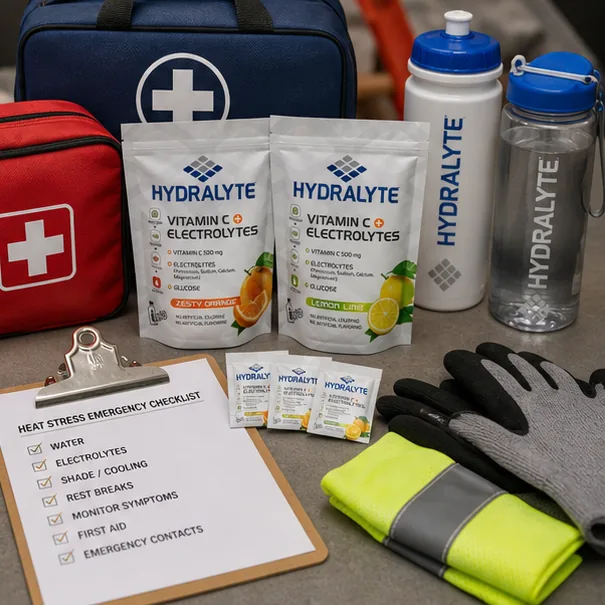 Hydralyte product in professional photo scene for HR Manager Heat Stress Program ROI UAE Guide