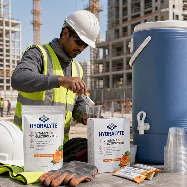 Hydralyte product in professional photo scene for How to Use Hydralyte on a UAE Construction Site