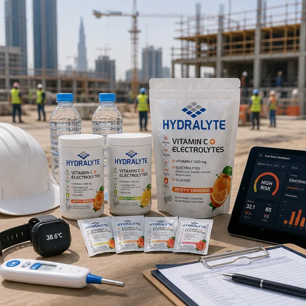 Hydralyte product in professional photo scene for Construction Site Hydration Guide UAE — Complete Program