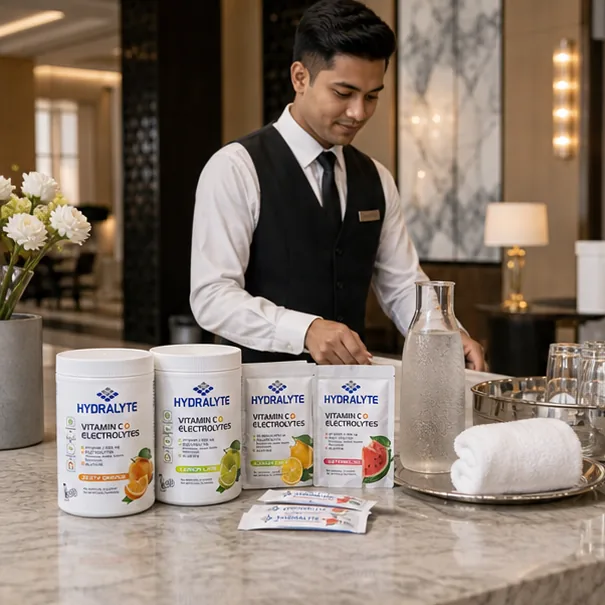 Hydralyte product in professional photo scene for Hospitality Worker Hydration UAE Summer Guide