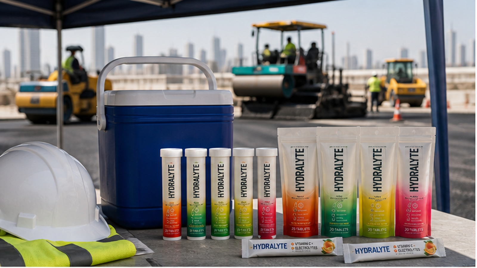 Hydration for Road, Asphalt and Infrastructure Crews Working Under Exemptions with Hydralyte 2026 standup pouches range four flavours