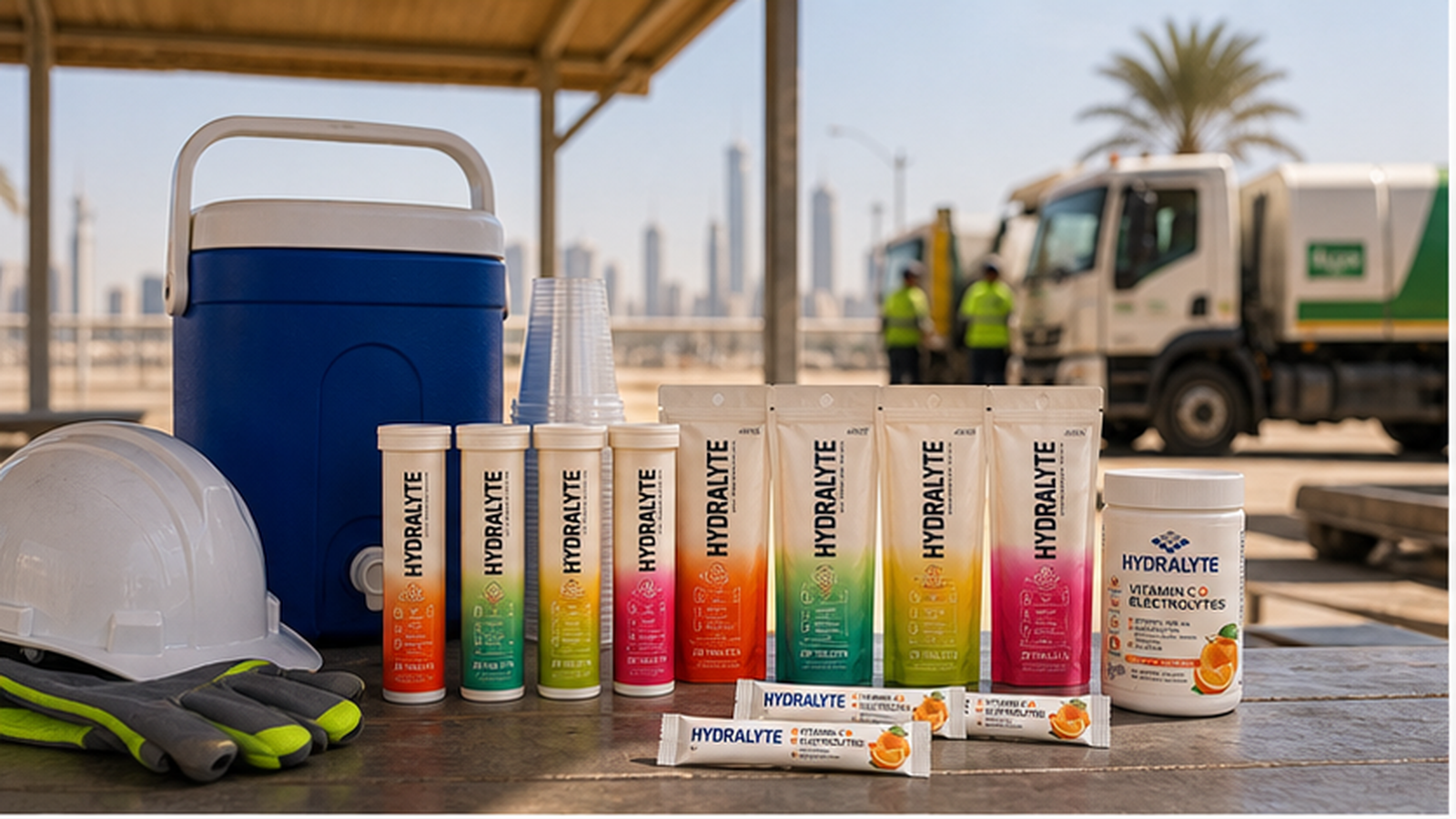 Electrolytes for Municipal Cleaning and Waste Collection Crews in UAE Summer with Hydralyte 2026 sticks range four flavours