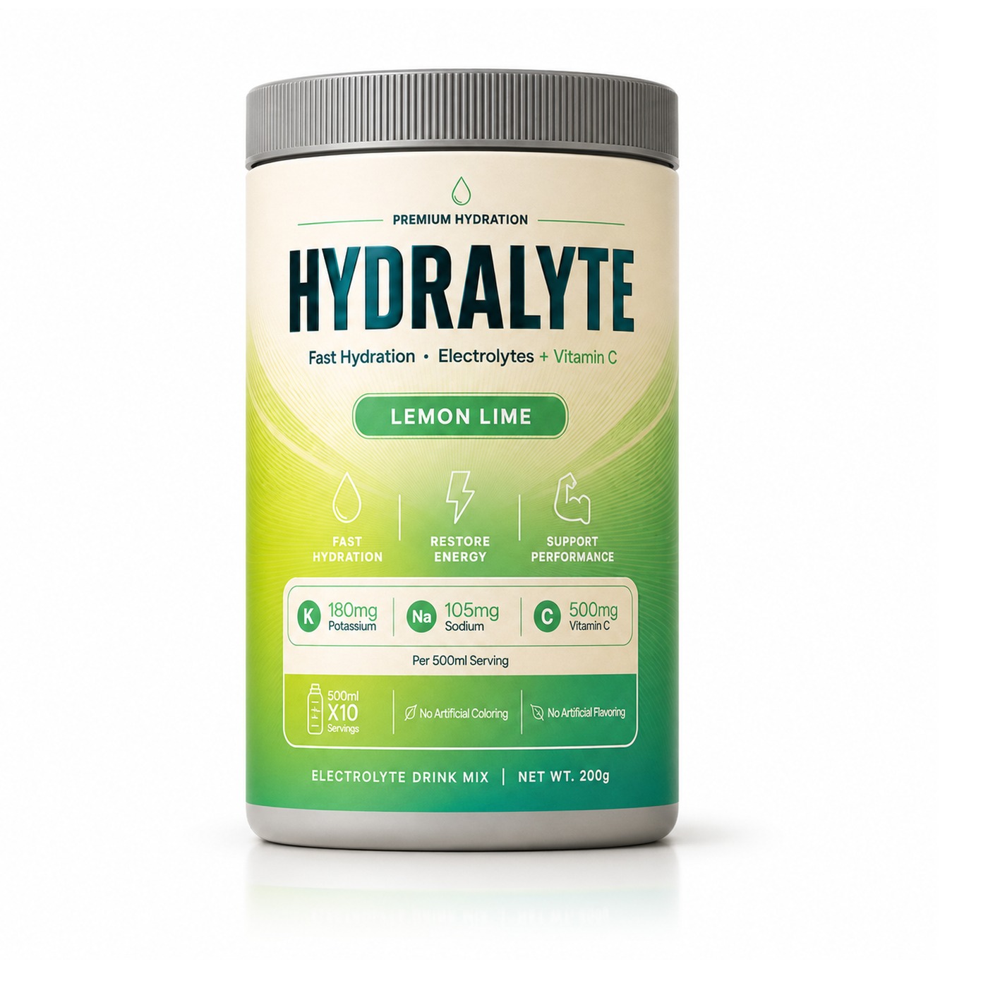 Hydralyte Electrolyte Drink Mix Lemon Lime 200g jar, 10 x 500ml servings, UAE