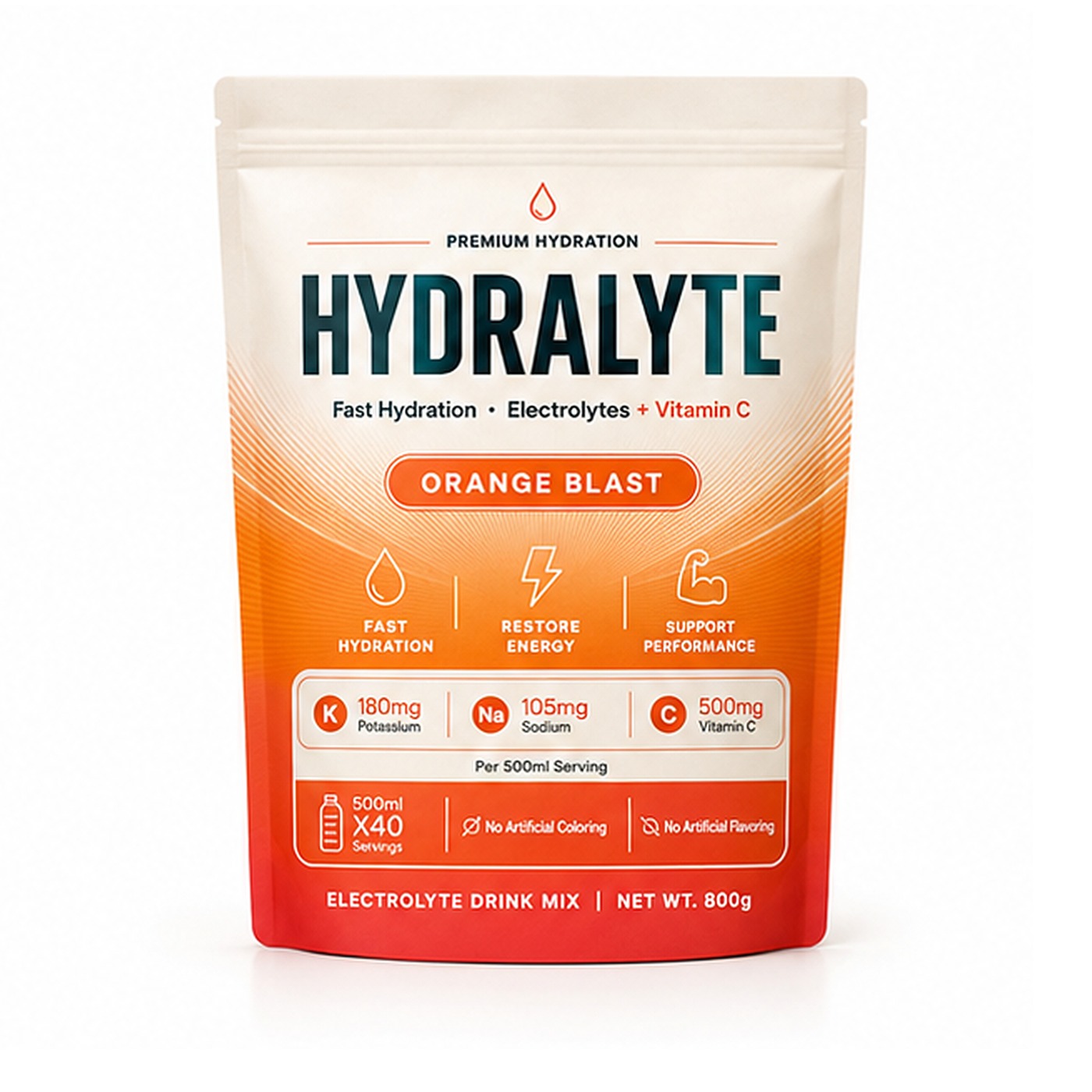 Hydralyte Electrolyte Drink Mix Orange Blast 800g bulk pouch, 40 x 500ml servings, UAE