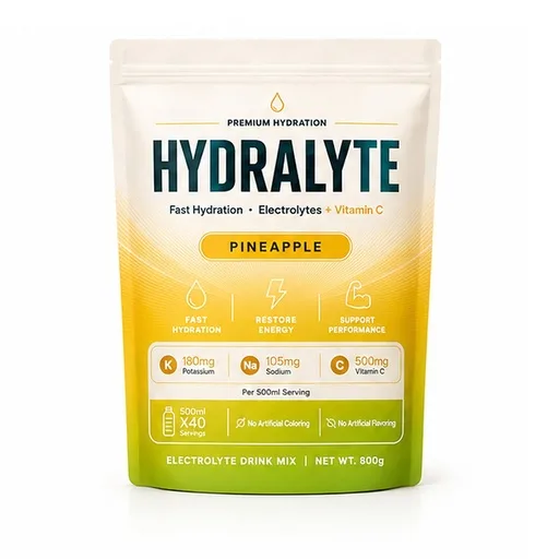 Hydralyte Pineapple 800 g stand-up pouch, forty 500 ml serves